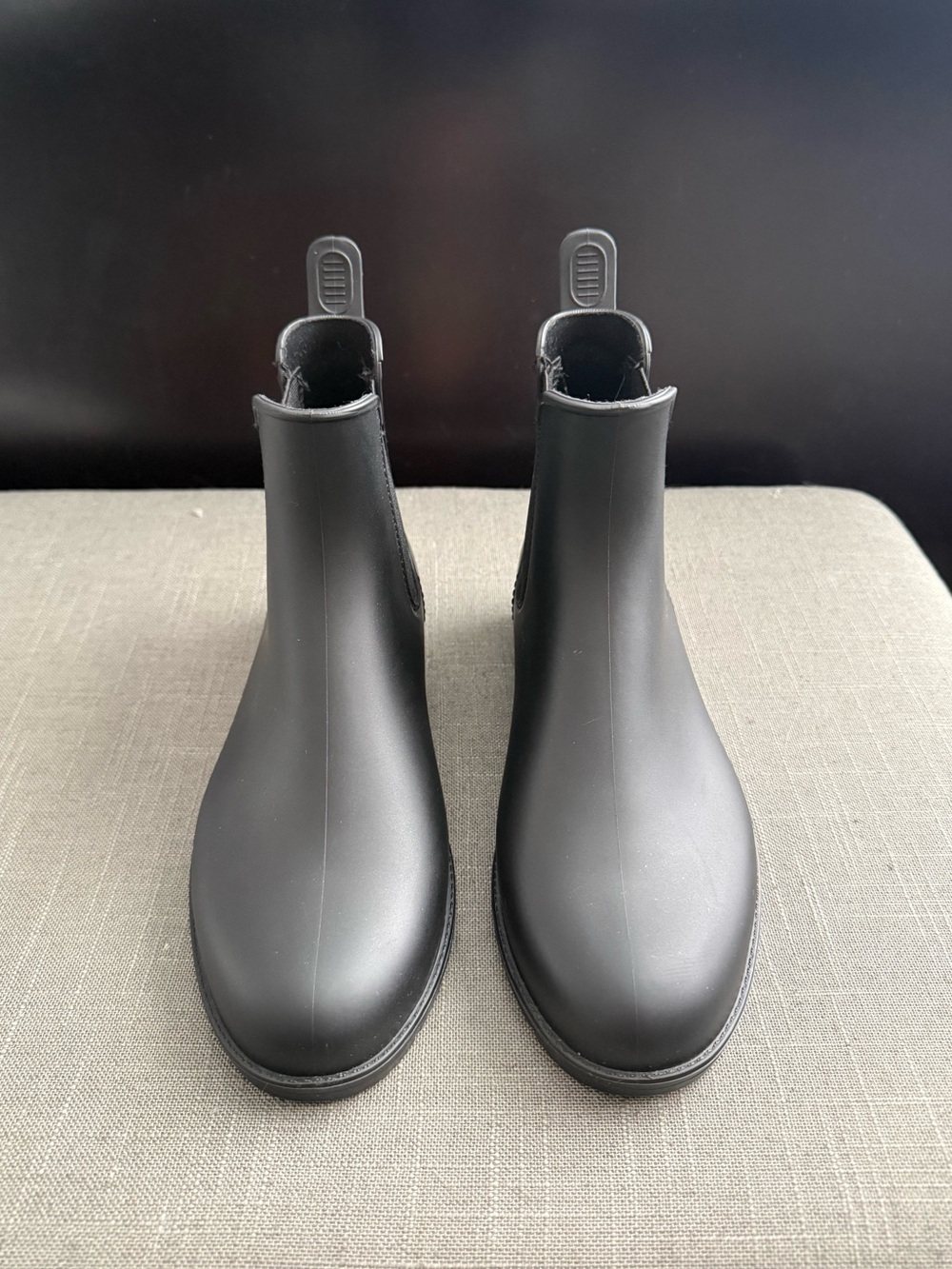 Women’s Black Chelsea Rain Boots with Pull Tabs - Picture 2 of 5